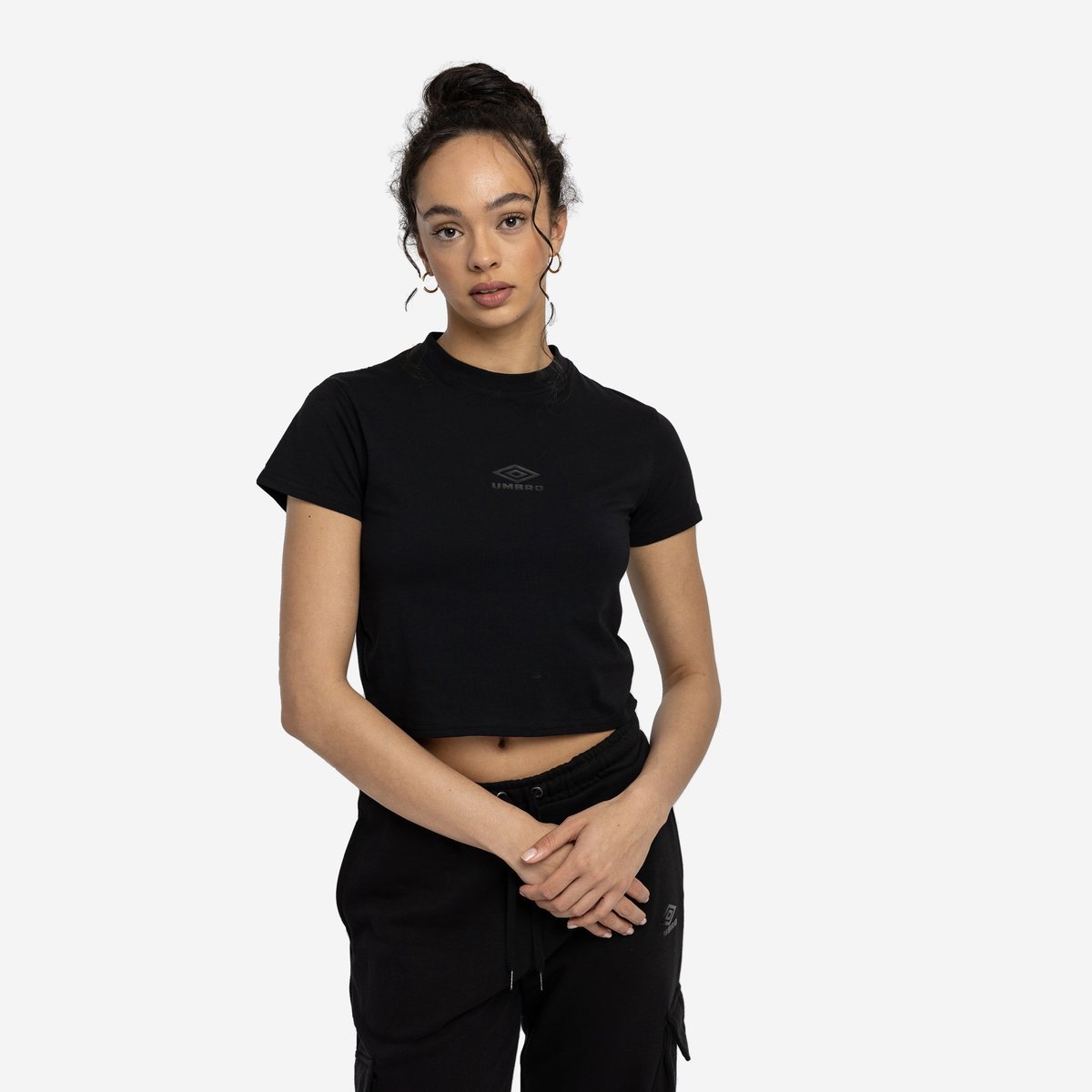 Black / Black Women\'s Umbro Diamond Fitted Crop Tee Crop Tops | CA-00834