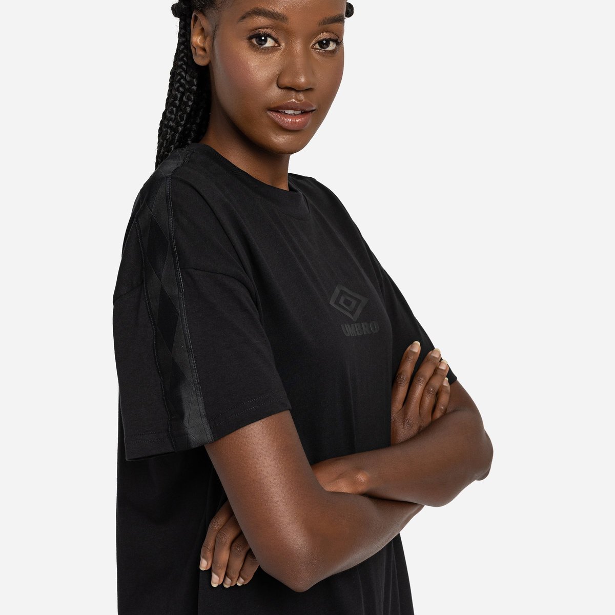 Black / Black Women's Umbro Diamond Taped Oversized Tee Dress T Shirts | CA-82193