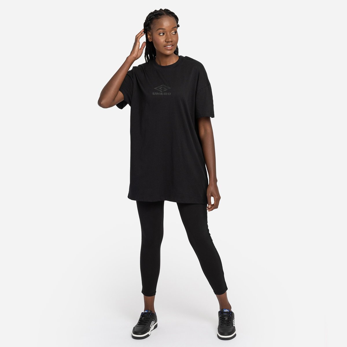 Black / Black Women's Umbro Diamond Taped Oversized Tee Dress T Shirts | CA-82193