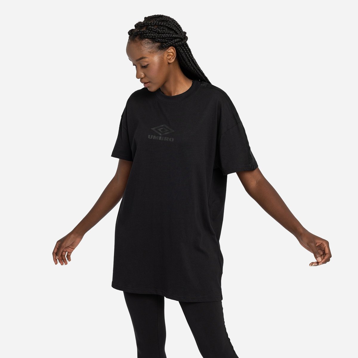 Black / Black Women\'s Umbro Diamond Taped Oversized Tee Dress T Shirts | CA-82193