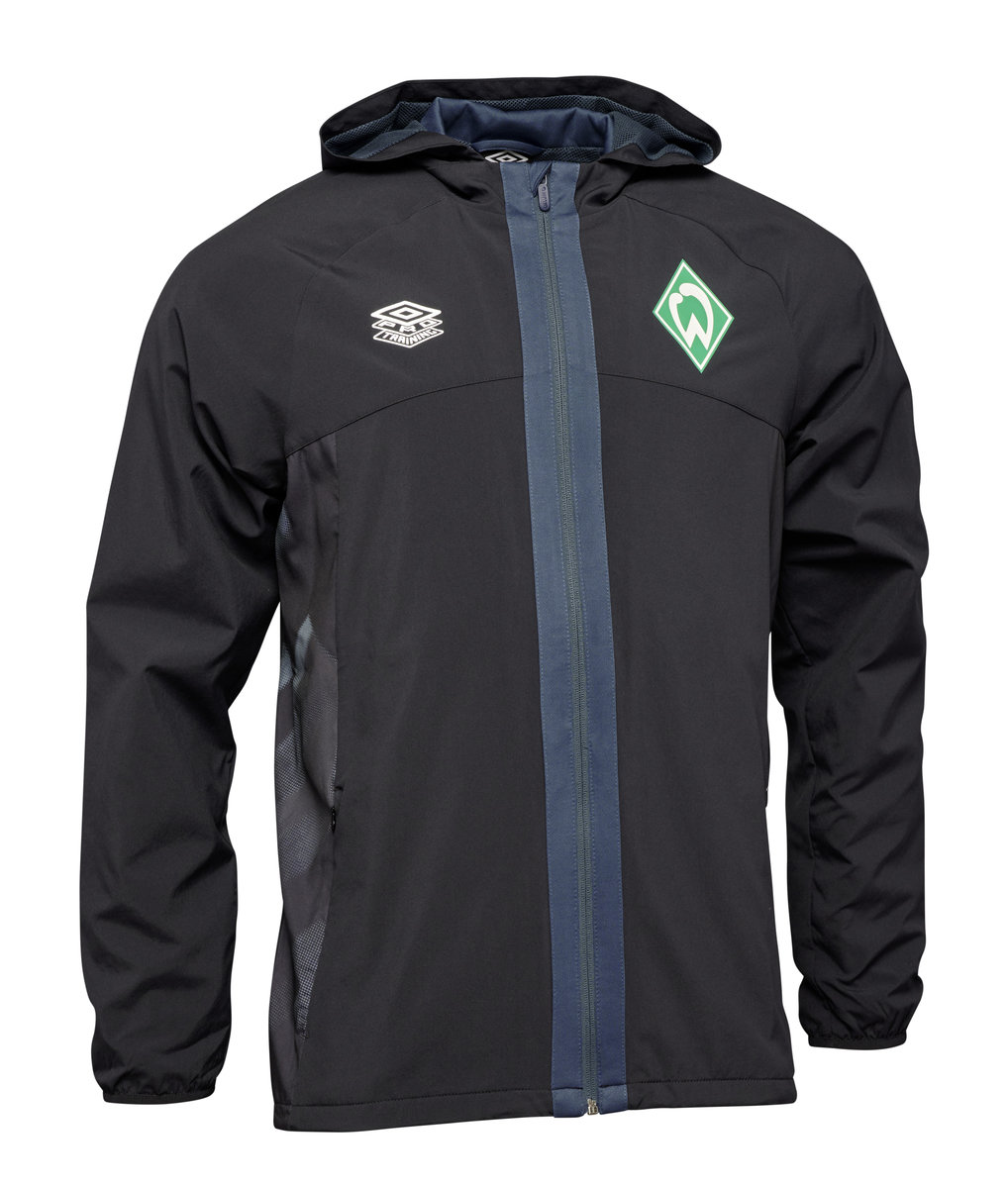 Black / Green / Navy Umbro Teamwear - Umbro Werder Bremen Football 22/23 Shower Jacket Junior Football Jackets | CA-62817