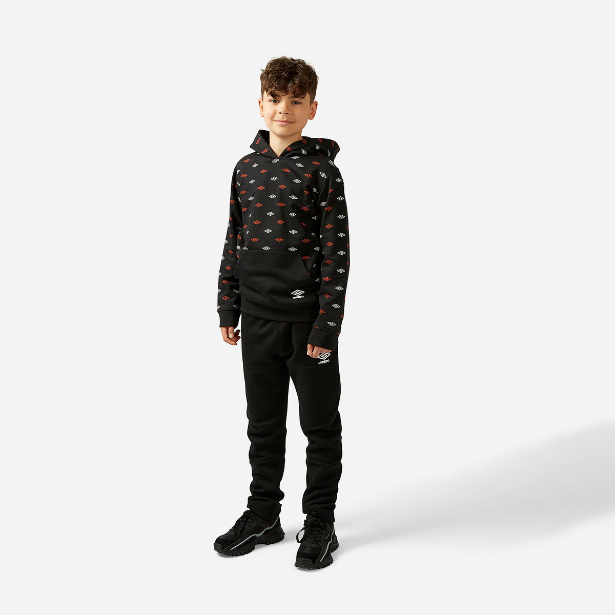 Black Kids' Umbro All Over Print Hoodie Hoodies | CA-44014