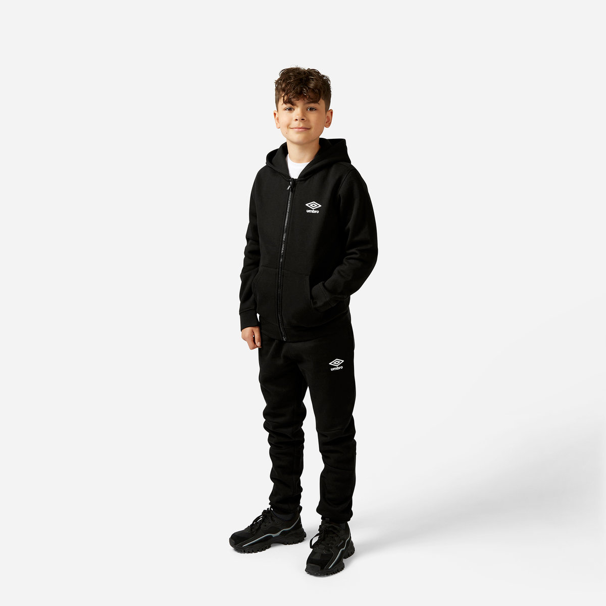 Black Kids' Umbro Zip Through Hoodie Hoodies | CA-08250