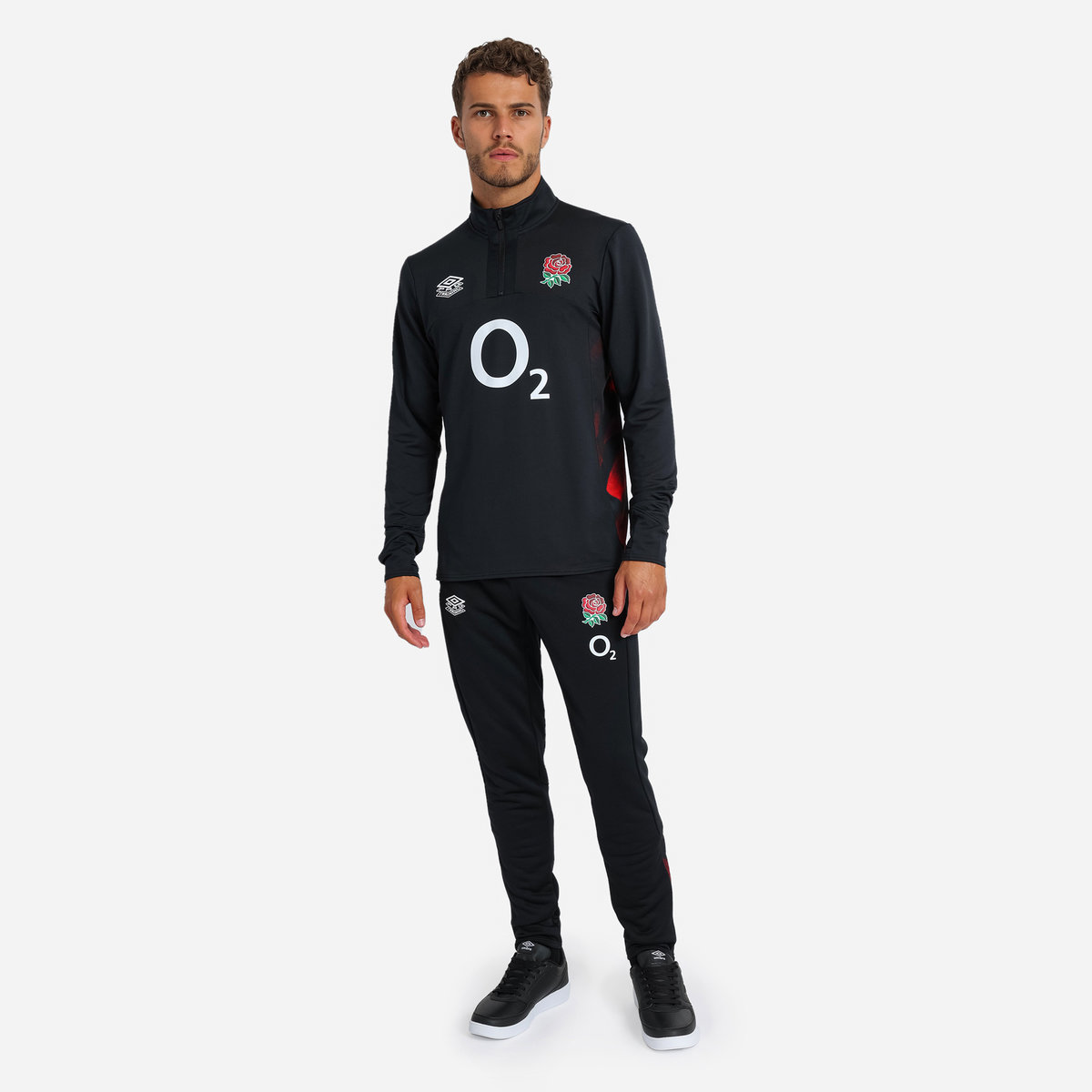 Black / Red / Dark Purple Umbro Teamwear - Umbro England Rugby Football 22/23 Mid Layer Top Long Sleeve Tops | CA-51997