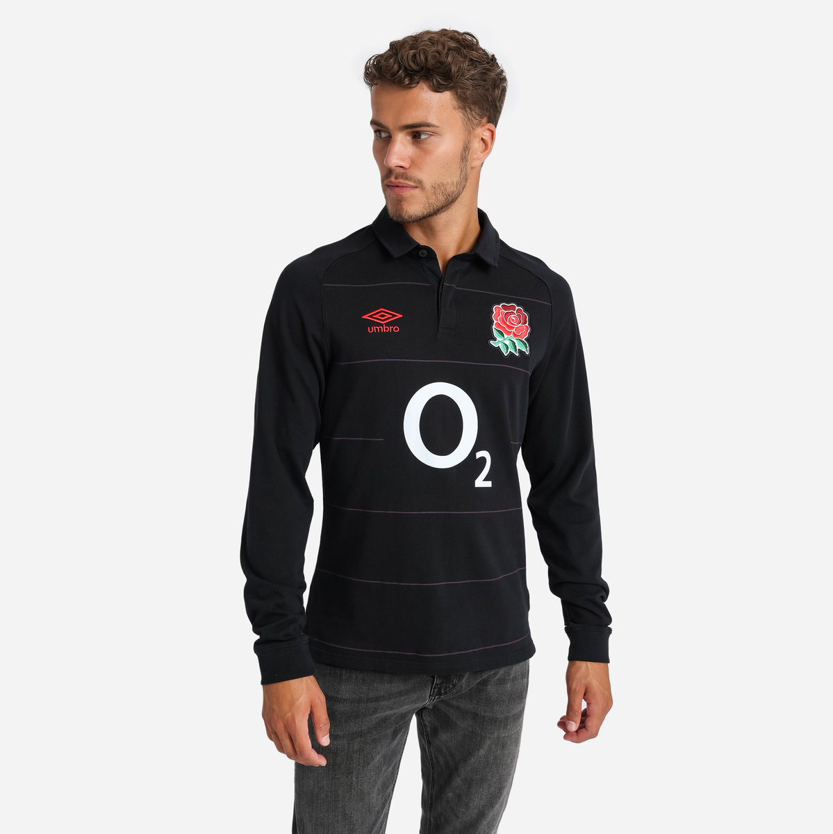 Black / Red Umbro Teamwear - Umbro England Rugby Football 22/23 Alternate Classic Jersey LS Jersey | CA-03348