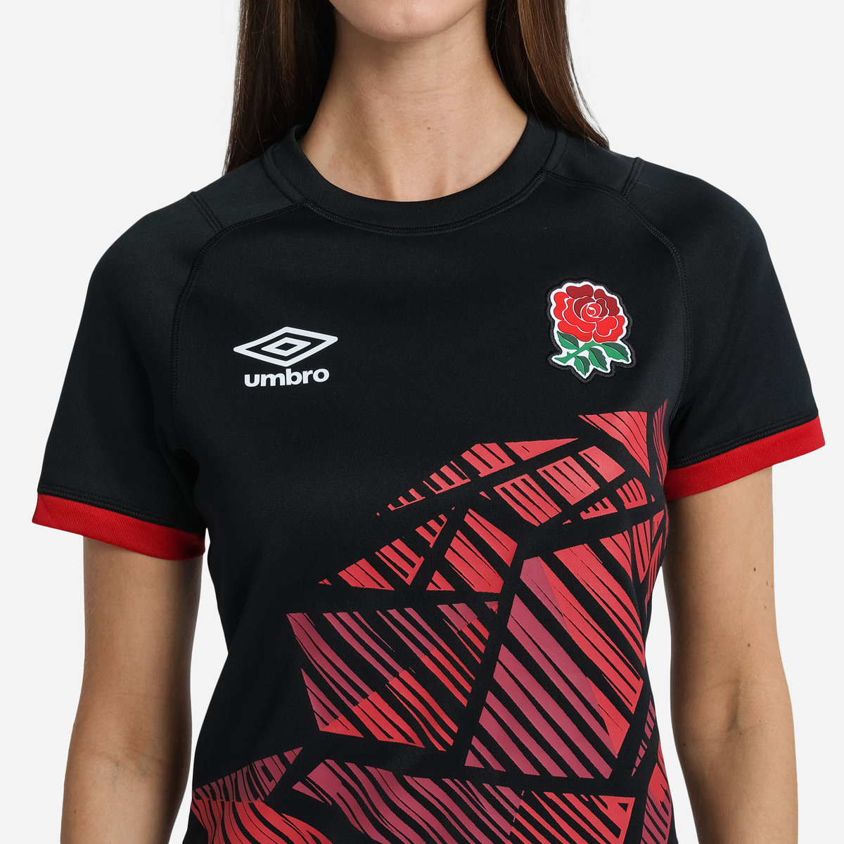 Black / Red Umbro Teamwear - Umbro England Rugby Football 22/23 7S Alternate Replica Jersey Jersey | CA-59236