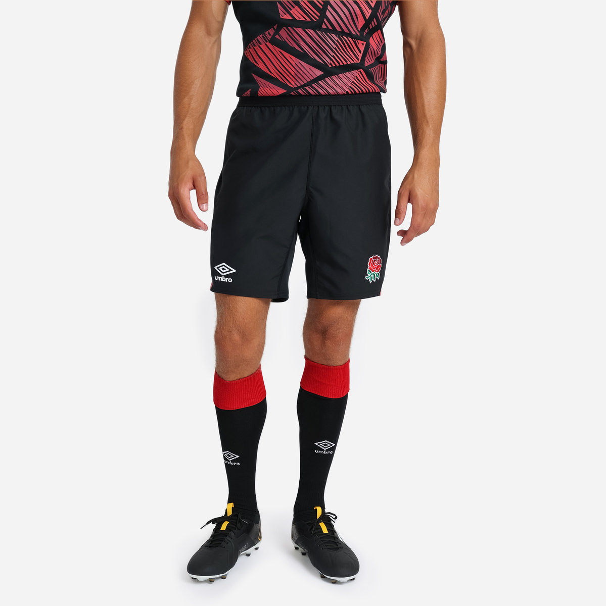 Black / Red Umbro Teamwear - Umbro England Rugby Football 22/23 7S Alternate Replica Short Shorts | CA-59992