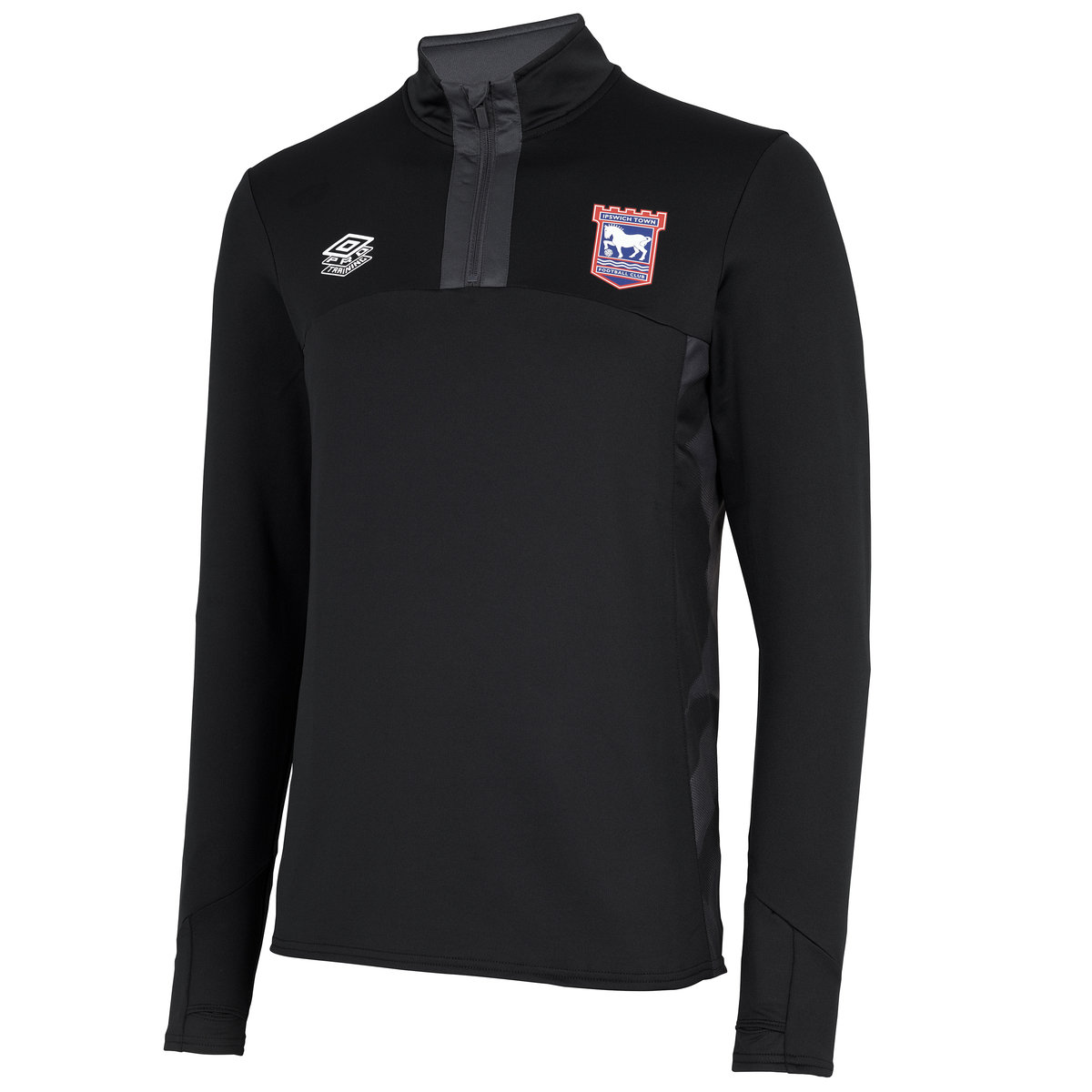 Black Umbro Football Ipswich Town 22/23 Quarter Zip Top Junior Long Sleeve Tops | CA-84813