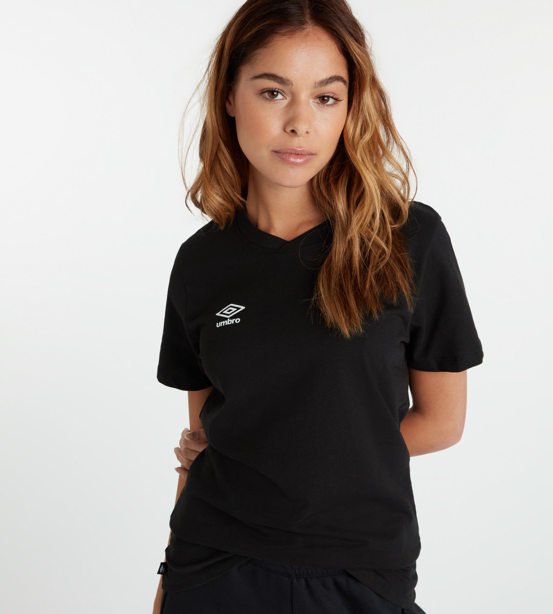 Black / White Women's Umbro Club Leisure Crew Tee T Shirts | CA-04035