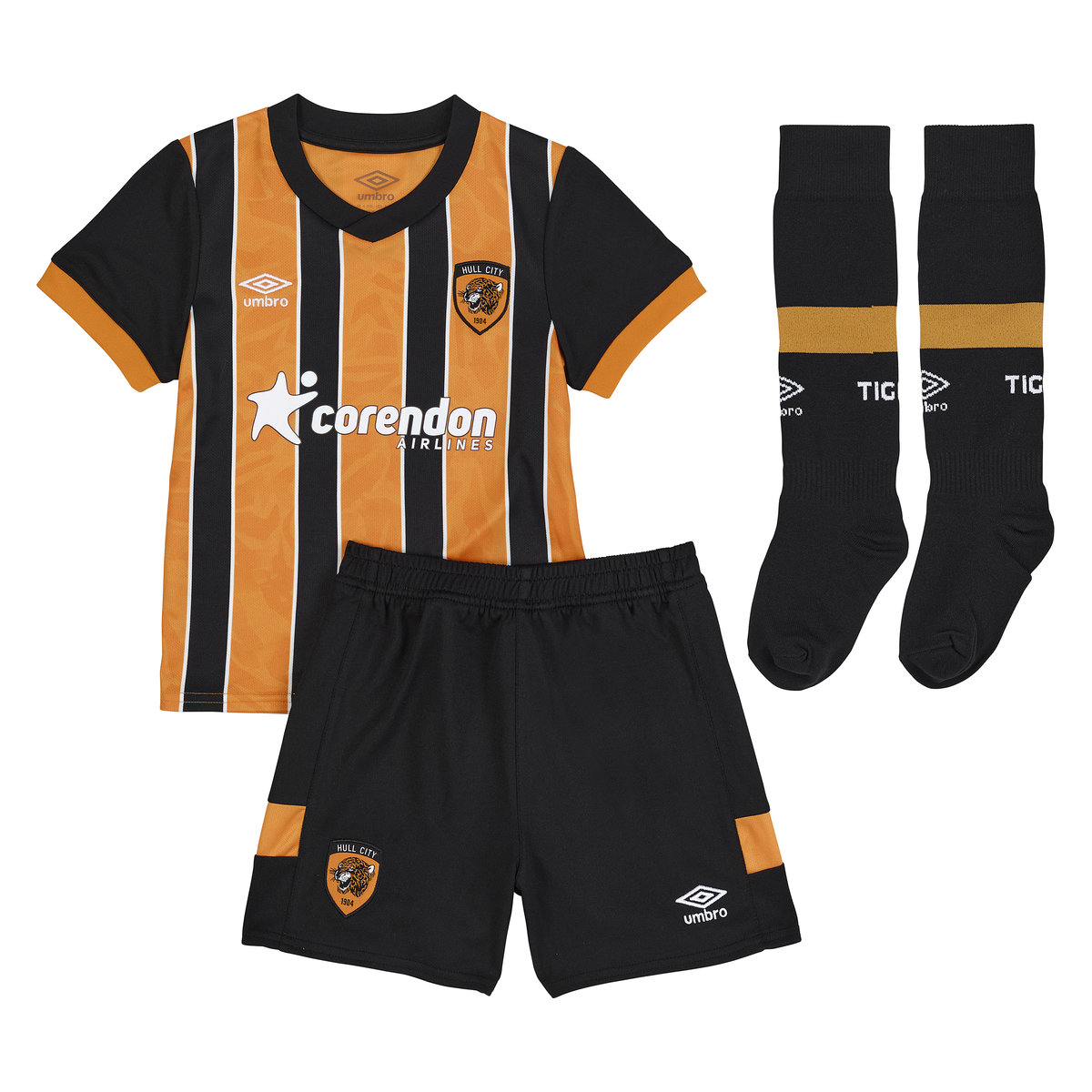 Black / Yellow Umbro Teamwear - Umbro Hull City Football 22/23 Home Infant Kit Football Jersey | CA-29014