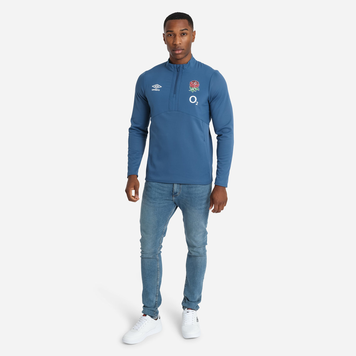 Blue Umbro Teamwear - Umbro England Rugby Football 22/23 Half Zip Fleece Sweats | CA-78934