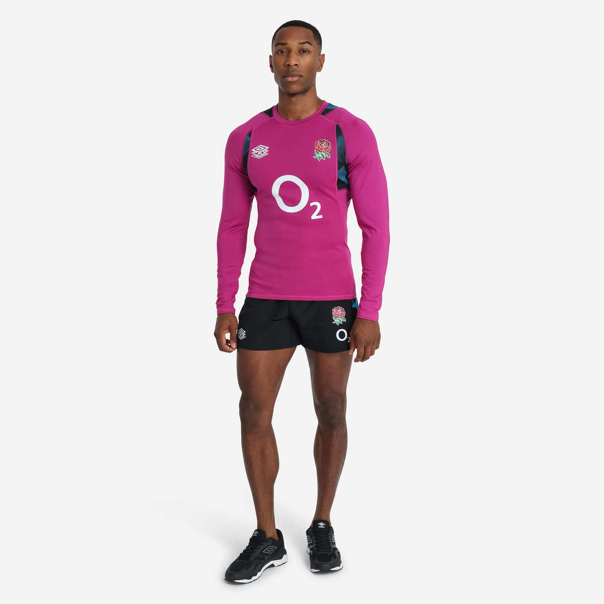 Burgundy / Blue / Black Umbro Teamwear - Umbro England Rugby Football 22/23 Training Jersey LS Jersey | CA-47917