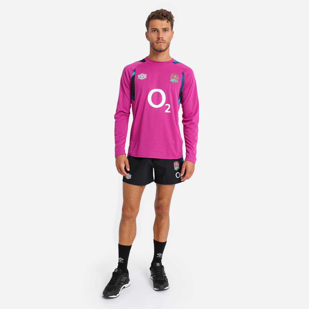 Burgundy / Blue / Black Umbro Teamwear - Umbro England Rugby Football 22/23 Relaxed Training Jersey LS Jersey | CA-63035