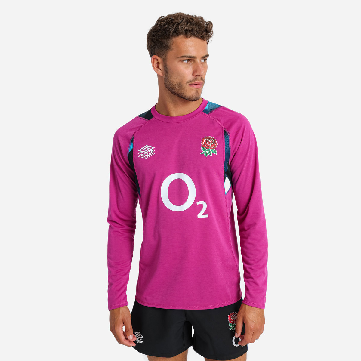 Burgundy / Blue / Black Umbro Teamwear - Umbro England Rugby Football 22/23 Relaxed Training Jersey LS Jersey | CA-63035