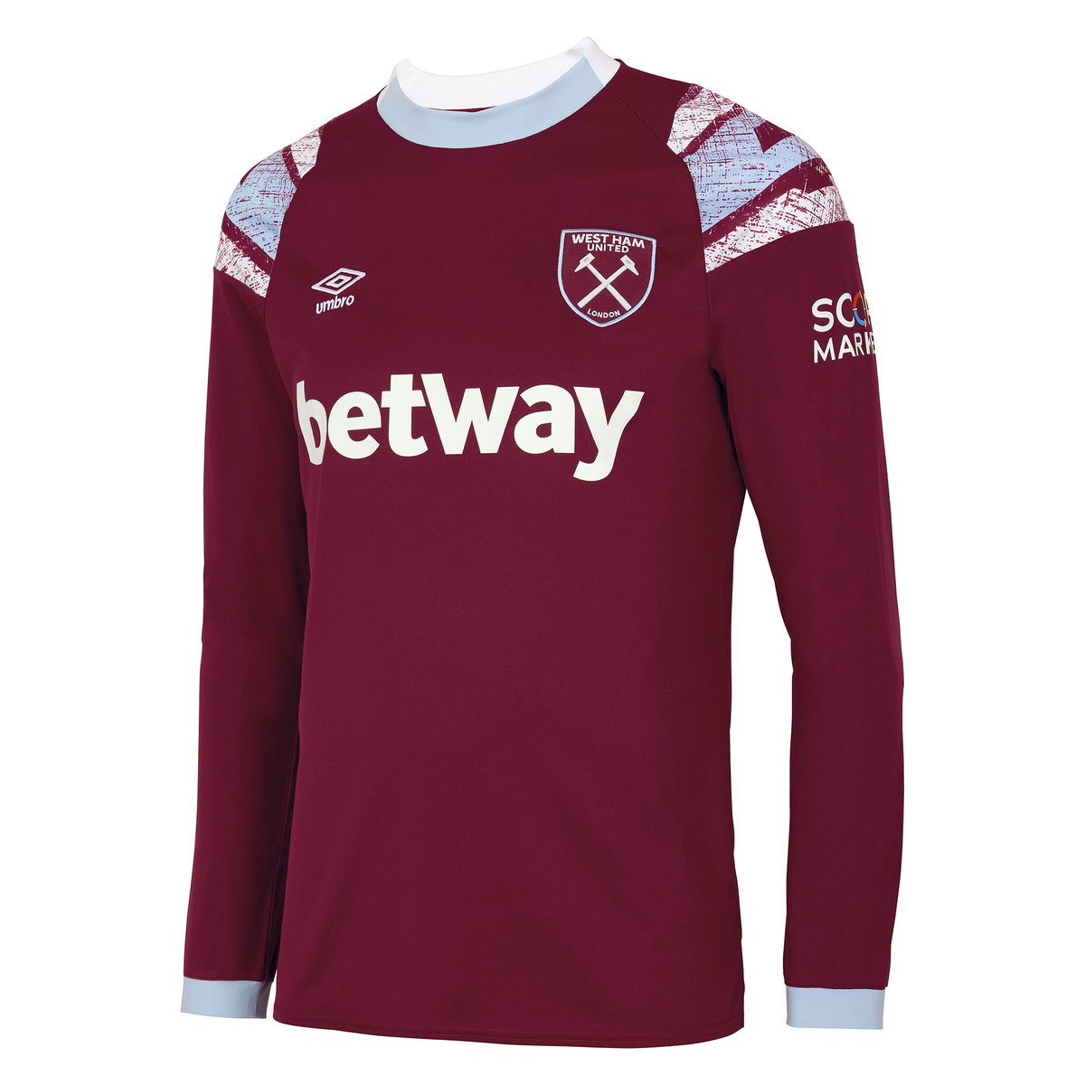 Dark Red / Blue Umbro Football West Ham Utd 22/23 Home Long Sleeve Jersey Jersey | CA-17000