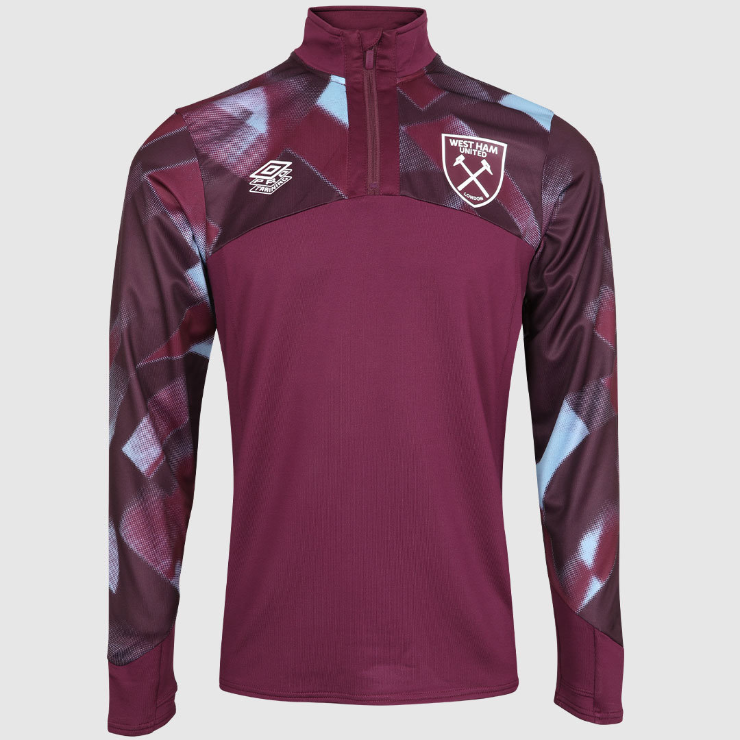 Dark Red / Blue Umbro Football West Ham Utd 22/23 Warm Up Quarter Zip Top Long Sleeve Tops | CA-36449