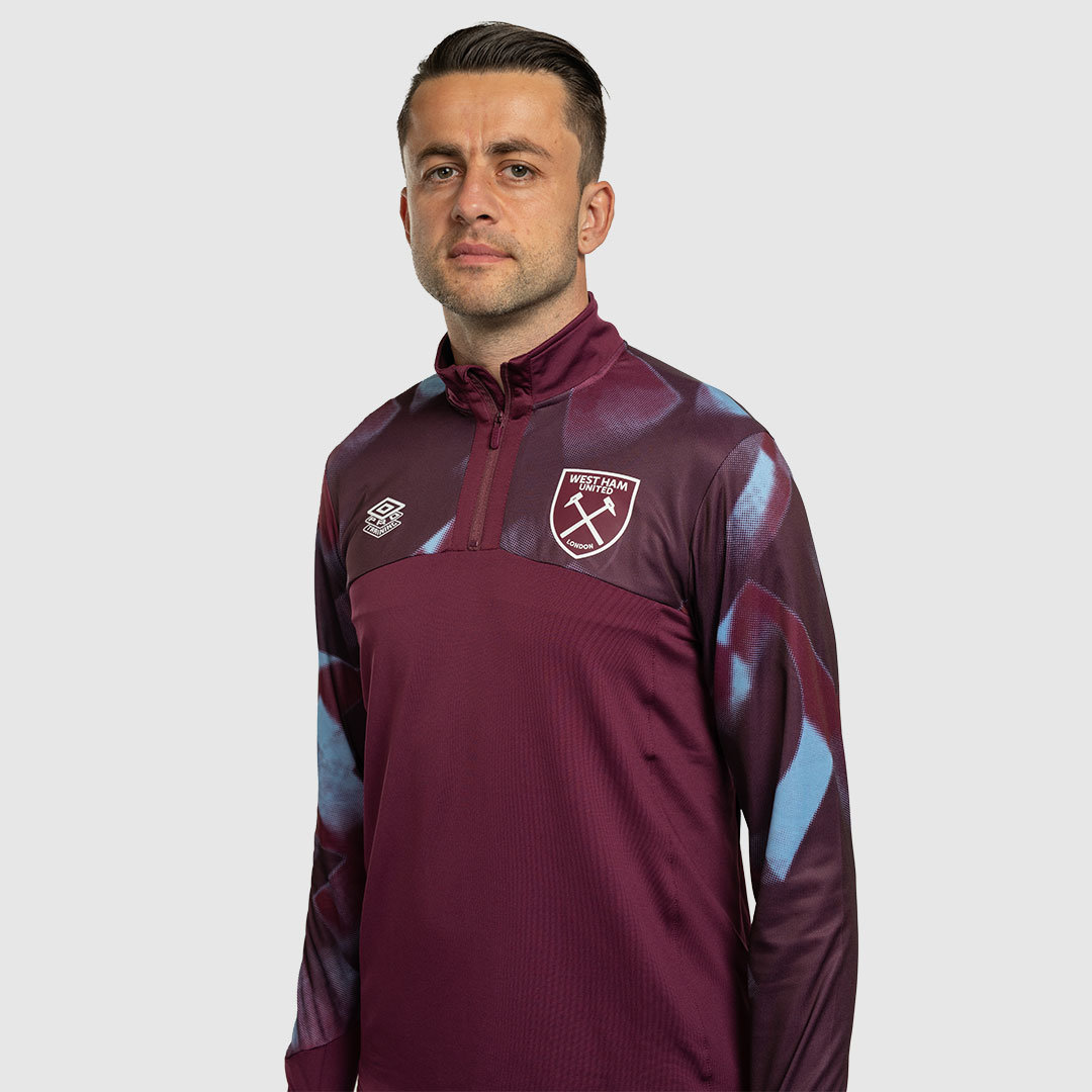 Dark Red / Blue Umbro Football West Ham Utd 22/23 Warm Up Quarter Zip Top Long Sleeve Tops | CA-36449