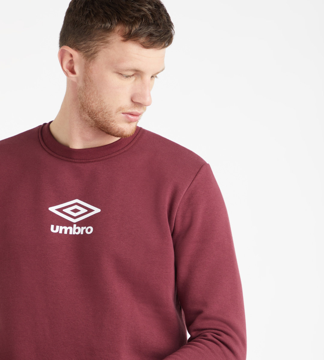 Dark Red / White Men's Umbro Active Style Emblem Sweat Sweatshirts | CA-89754