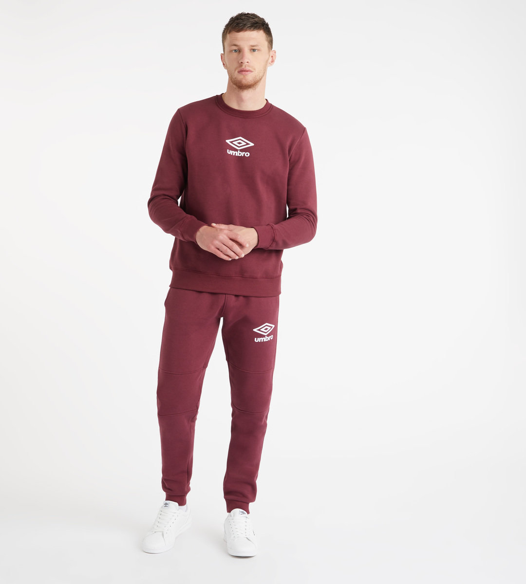 Dark Red / White Men's Umbro Active Style Emblem Sweat Sweatshirts | CA-89754