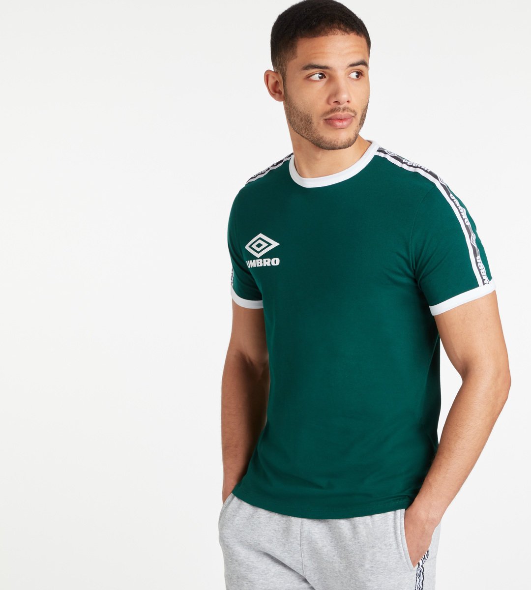 Green / White Men's Umbro Ringer Tee T Shirts | CA-21823