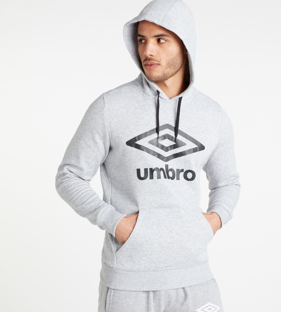 Grey / Black Men's Umbro Large Logo Hoodie Hoodies | CA-35224