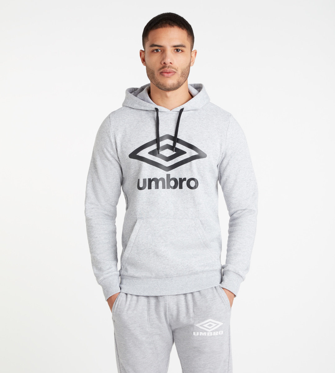 Grey / Black Men\'s Umbro Large Logo Hoodie Hoodies | CA-35224