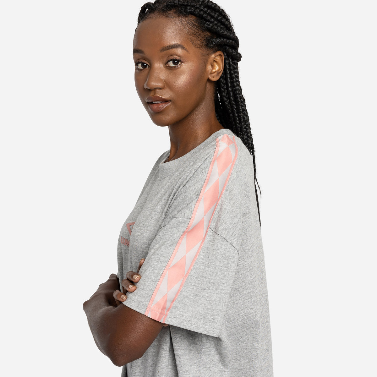 Grey / Rose Women's Umbro Diamond Taped Oversized Tee Dress T Shirts | CA-14885