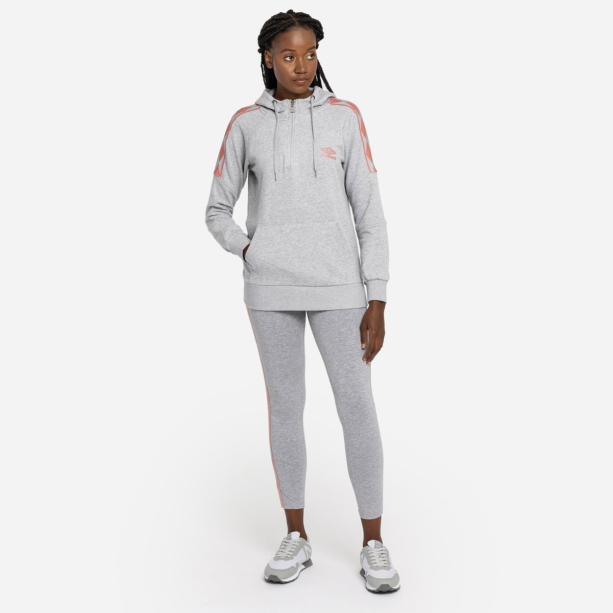 Grey / Rose Women's Umbro Diamond Taped 1/2 Zip Oh Hood Hoodies | CA-68576