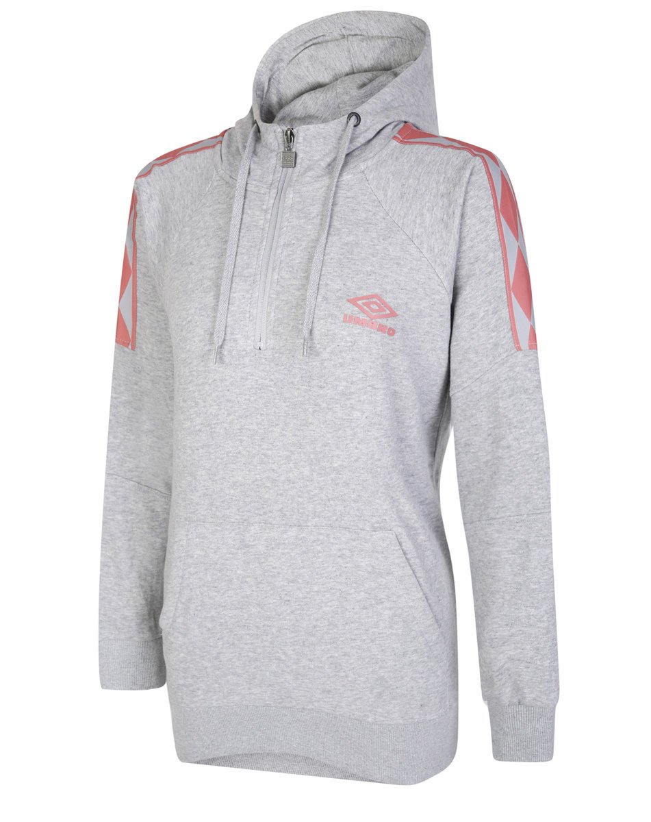 Grey / Rose Women's Umbro Diamond Taped 1/2 Zip Oh Hood Hoodies | CA-68576