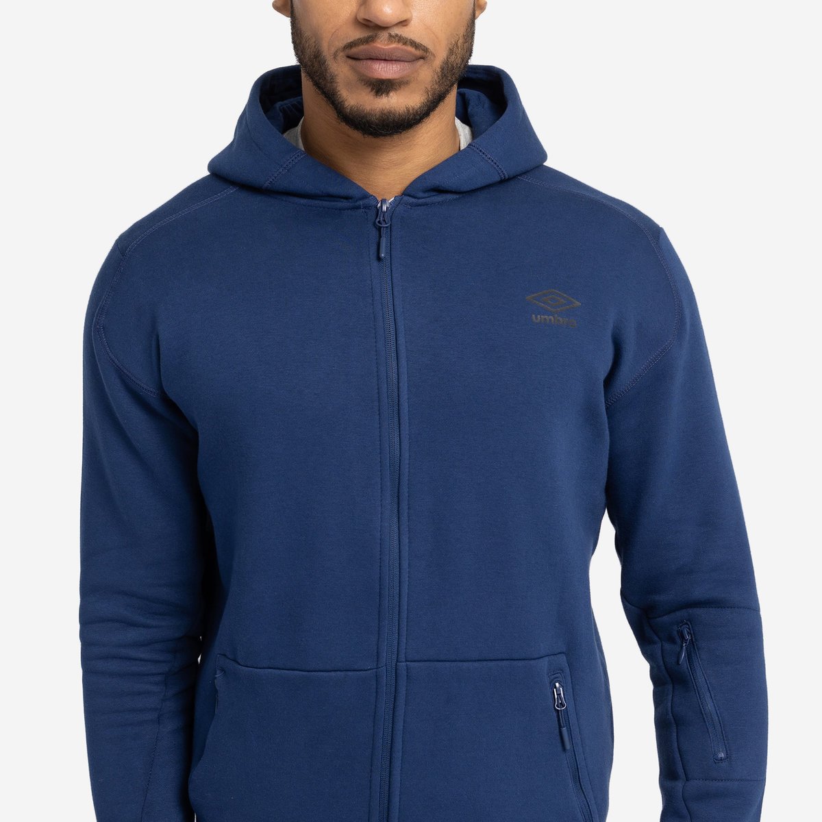 Navy Men's Umbro Pro Fleece Elite Hooded Jacket Jackets | CA-94130