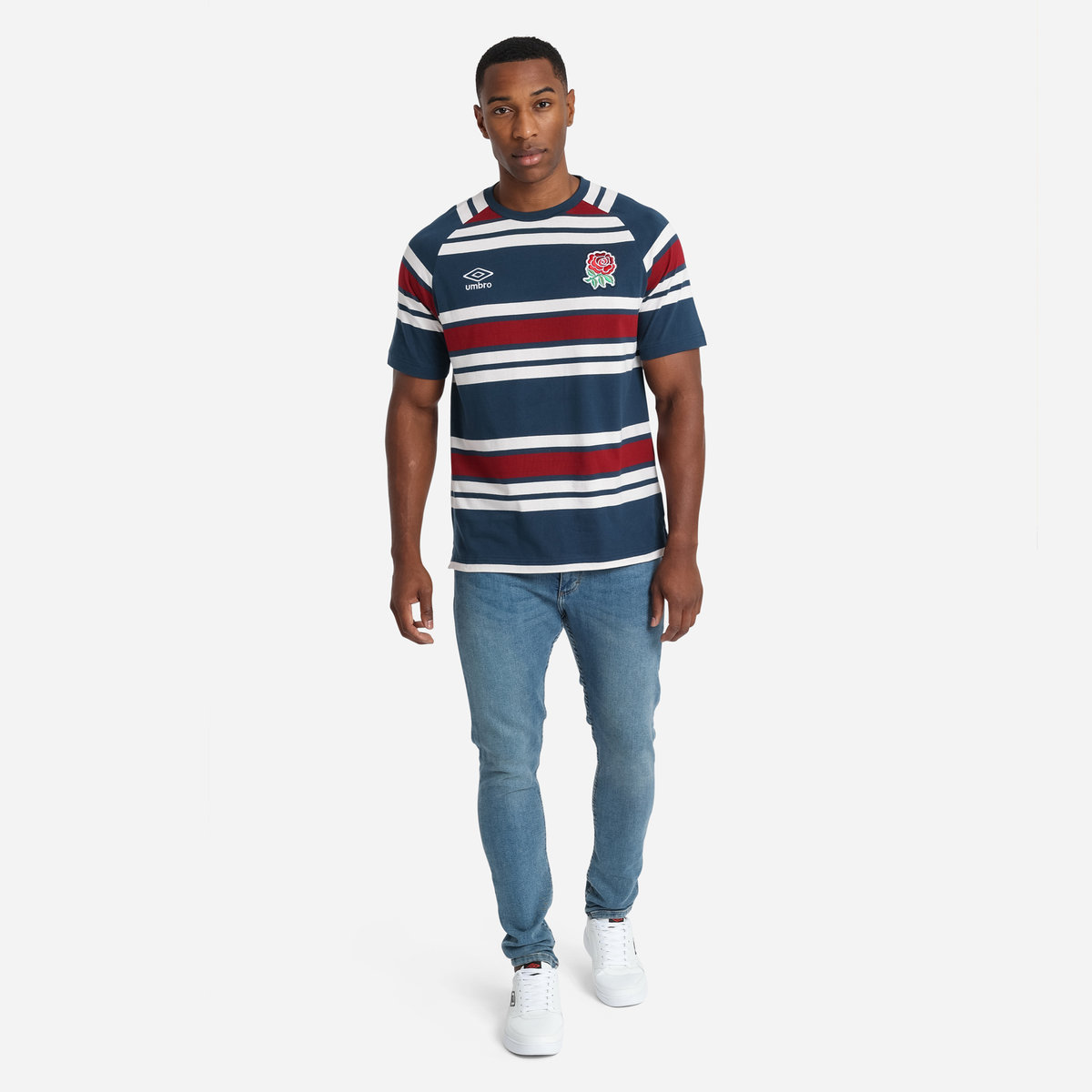 Navy / White / Red Umbro Teamwear - Umbro England Rugby Football Classic Stripe Tee T Shirts | CA-57017