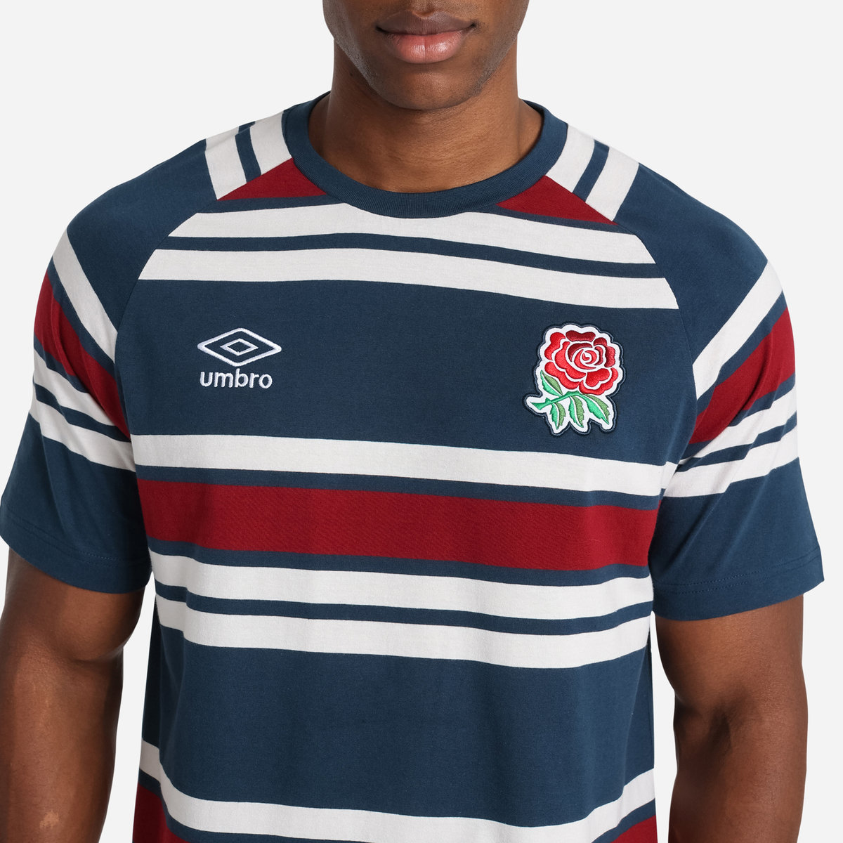 Navy / White / Red Umbro Teamwear - Umbro England Rugby Football Classic Stripe Tee T Shirts | CA-57017