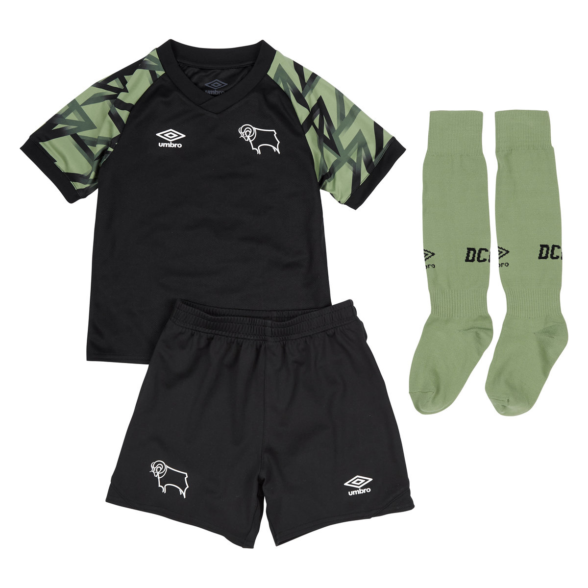 Olive / Black Umbro Football Derby County 22/23 Away Infant Kit Football Jersey | CA-75133