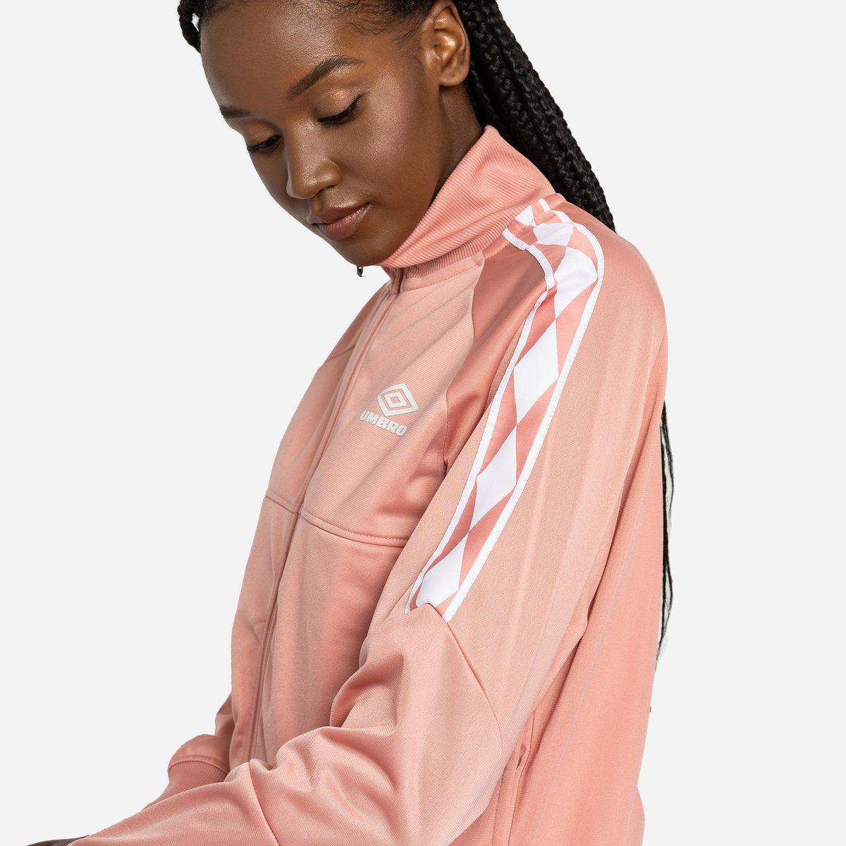 Rose / White Women's Umbro Diamond Taped Tricot Panel Jacket Jackets | CA-17320