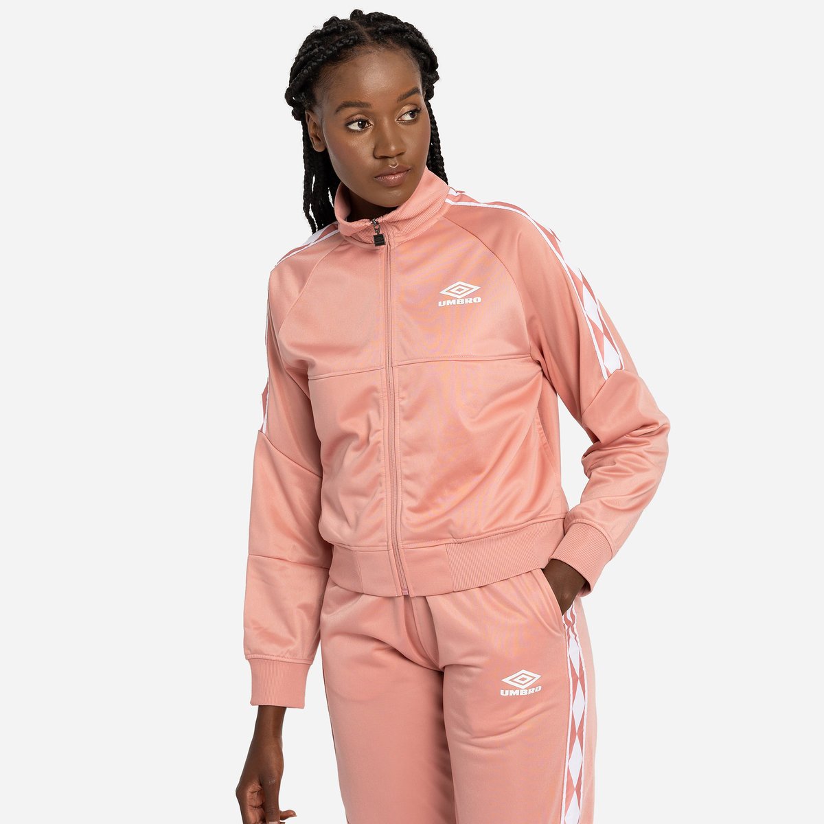 Rose / White Women\'s Umbro Diamond Taped Tricot Panel Jacket Jackets | CA-17320