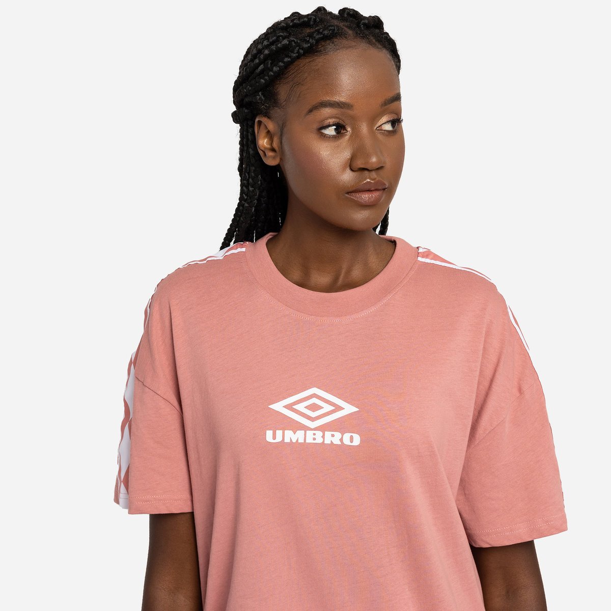 Rose / White Women's Umbro Diamond Taped Oversized Tee Dress T Shirts | CA-21193