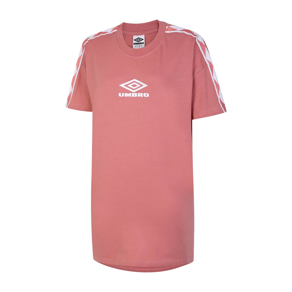 Rose / White Women's Umbro Diamond Taped Oversized Tee Dress T Shirts | CA-21193