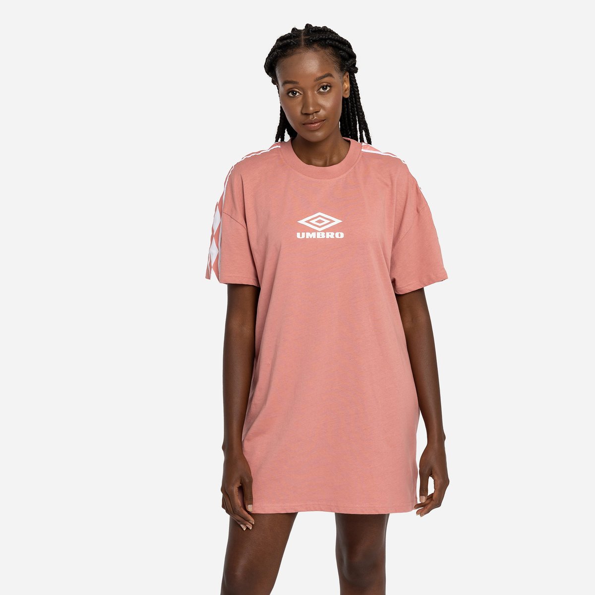 Rose / White Women\'s Umbro Diamond Taped Oversized Tee Dress T Shirts | CA-21193