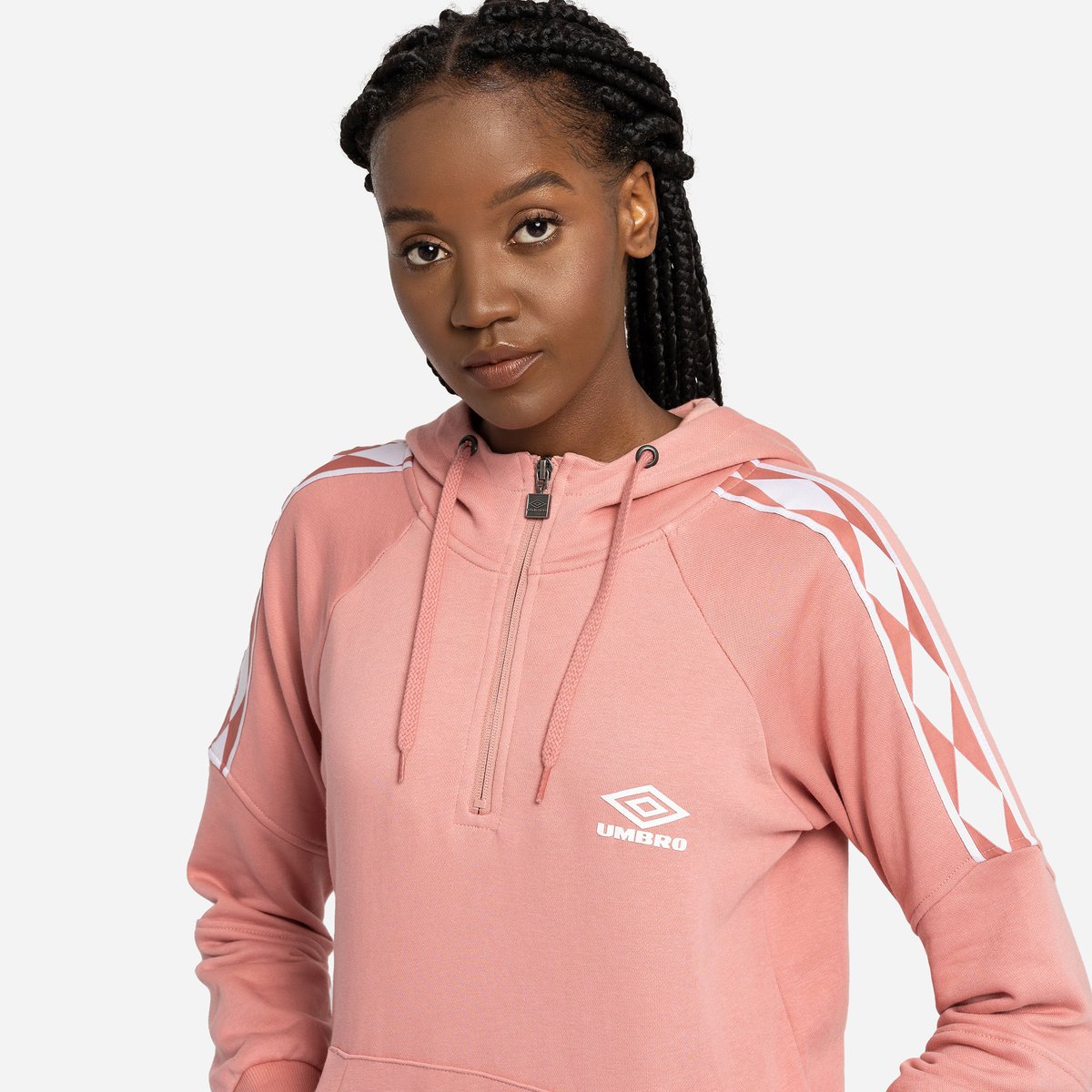 Rose / White Women's Umbro Diamond Taped 1/2 Zip Oh Hood Hoodies | CA-90452