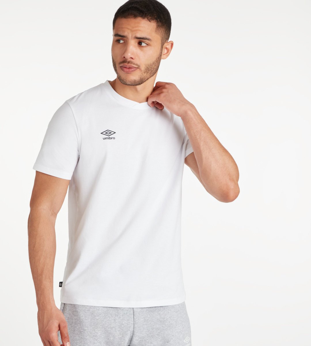 White / Black Men's Umbro Club Leisure Crew Tee T Shirts | CA-35075