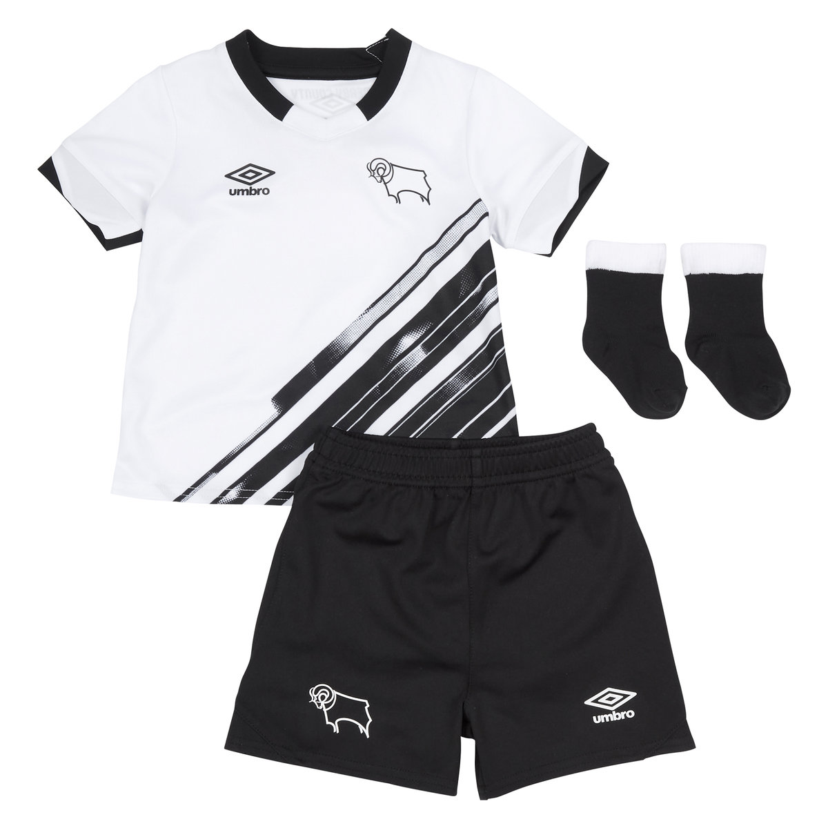 White / Black Umbro Football Derby County 22/23 Home Baby Kit Football Jersey | CA-02018