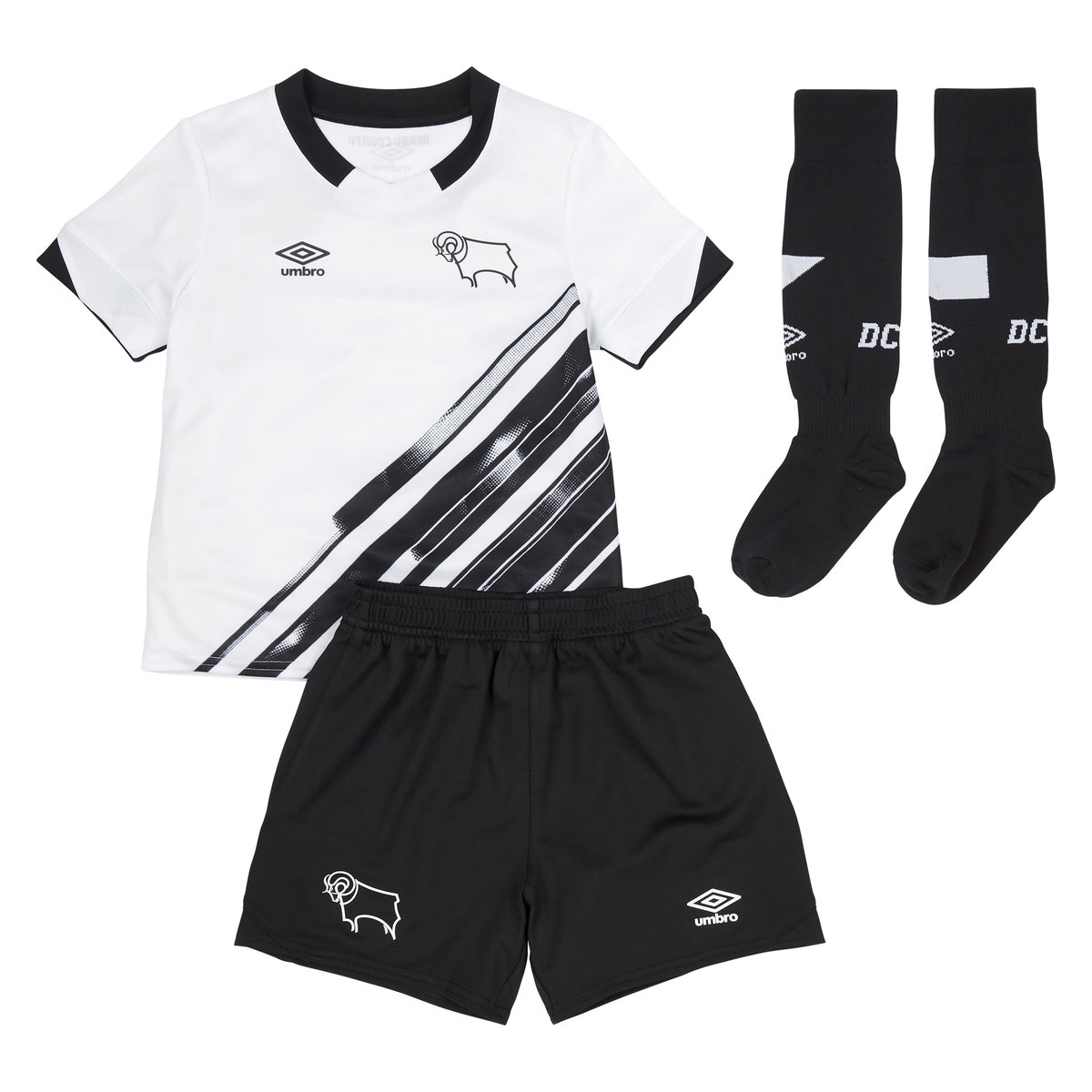 White / Black Umbro Football Derby County 22/23 Home Infant Kit Football Jersey | CA-50301