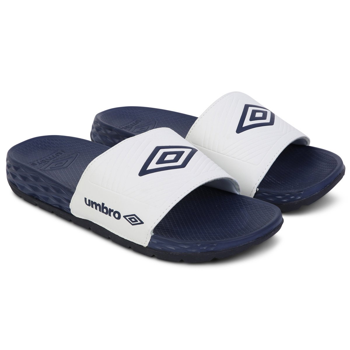 White / Dark Navy Men\'s Umbro Equipe Recovery Slides Sliders | CA-09804