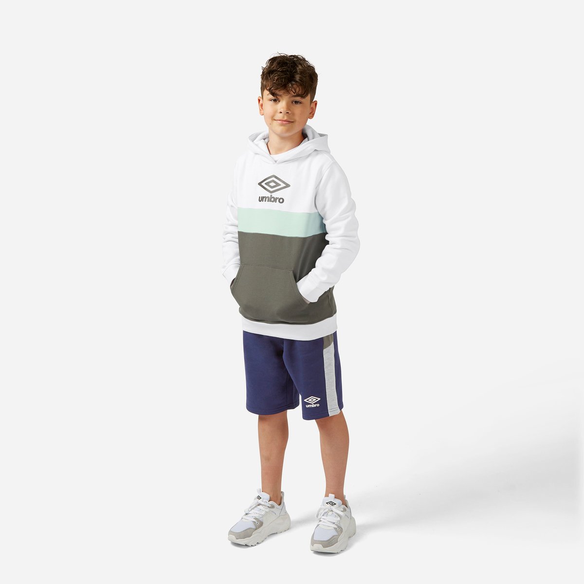 White / Green Kids' Umbro Paneled Hoodie Hoodies | CA-19676