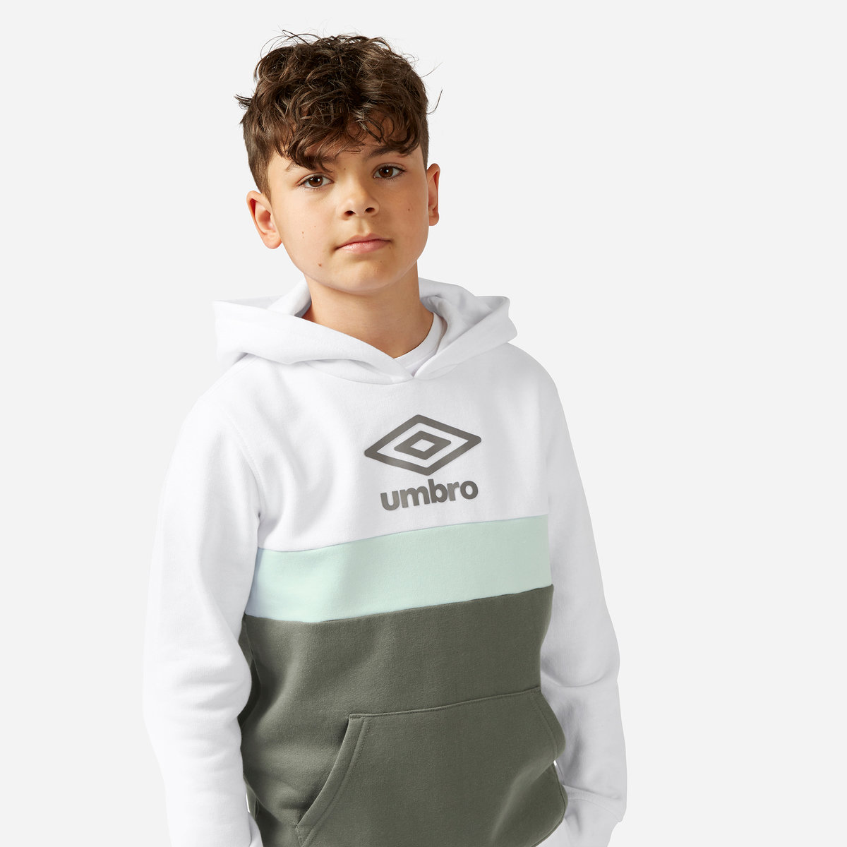 White / Green Kids' Umbro Paneled Hoodie Hoodies | CA-19676