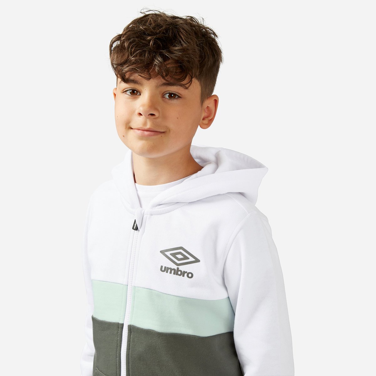 White / Green Kids' Umbro Zip Through Hoodie Hoodies | CA-40208