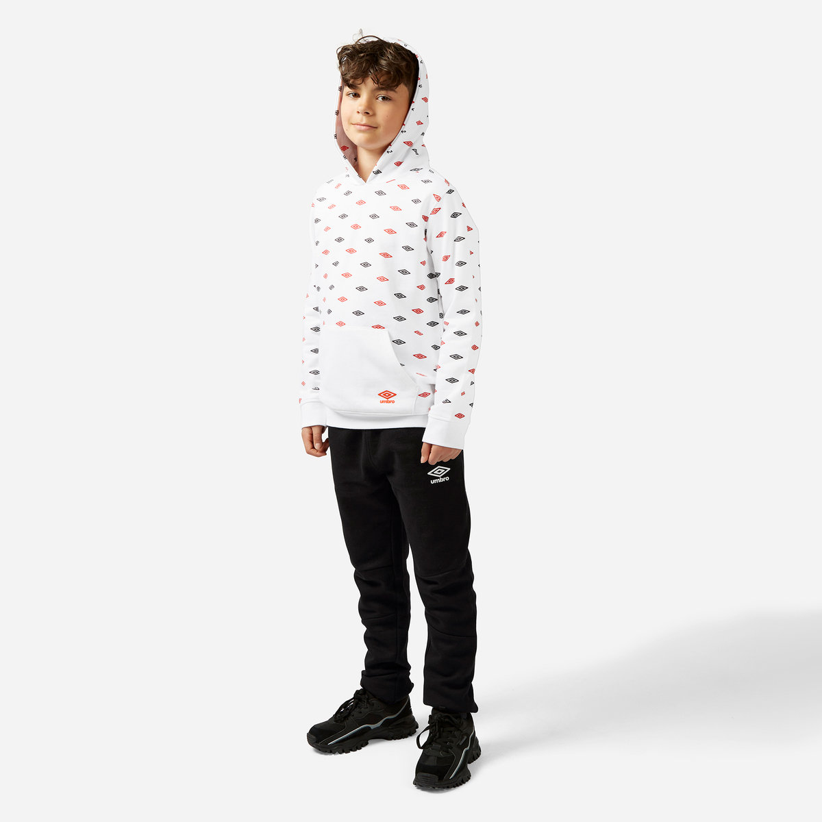 White Kids' Umbro All Over Print Hoodie Hoodies | CA-41974