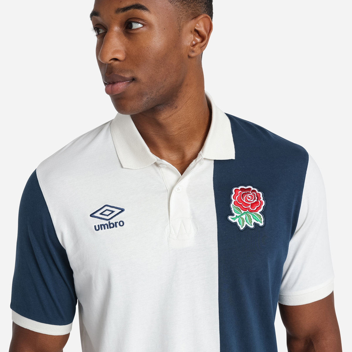 White / Navy Umbro Teamwear - Umbro England Rugby Football Classic Stripe Polo Polos | CA-56584