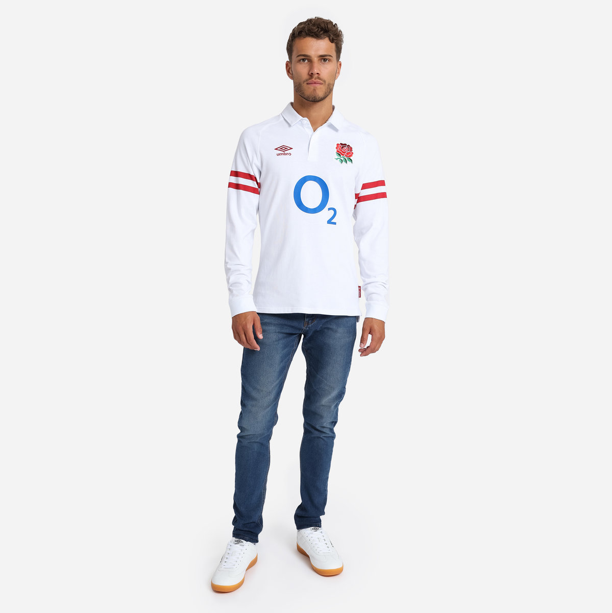 White / Red Umbro Teamwear - Umbro England Rugby Football 22/23 Home Classic Jersey LS Jersey | CA-68257