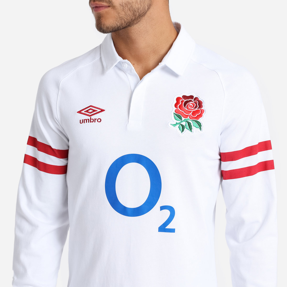 White / Red Umbro Teamwear - Umbro England Rugby Football 22/23 Home Classic Jersey LS Jersey | CA-68257